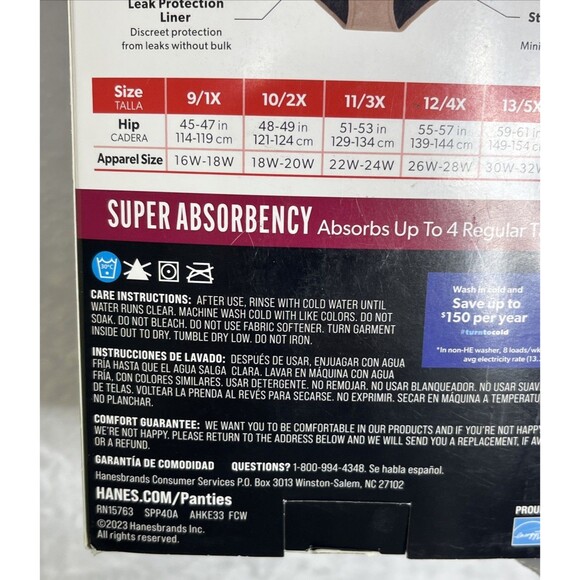 Hanes Just My Size Period Underwear Briefs Super Absorbency Tan Black Size 13 5X - Picture 6 of 6